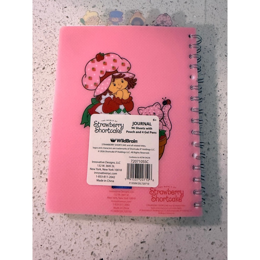 Strawberry Shortcake Spiral Journal 96 Sheets 4 Gel Pens Character Tabs Pink - Picture 8 of 8